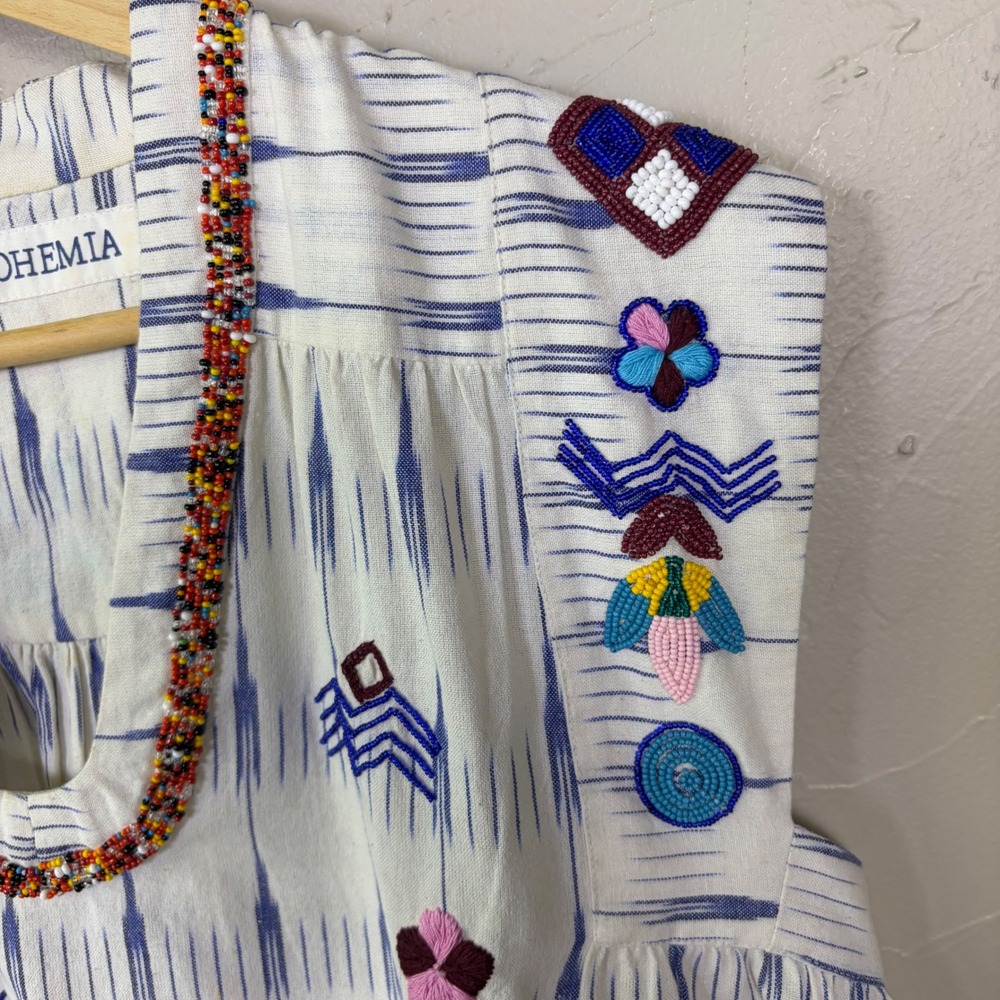 Alix of Bohemia Top Women Small Beaded Embroidered Ikat Cotton Boho Artisan $780 - Picture 10 of 15